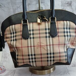 Burberry Beige and Black Checkered Satchel